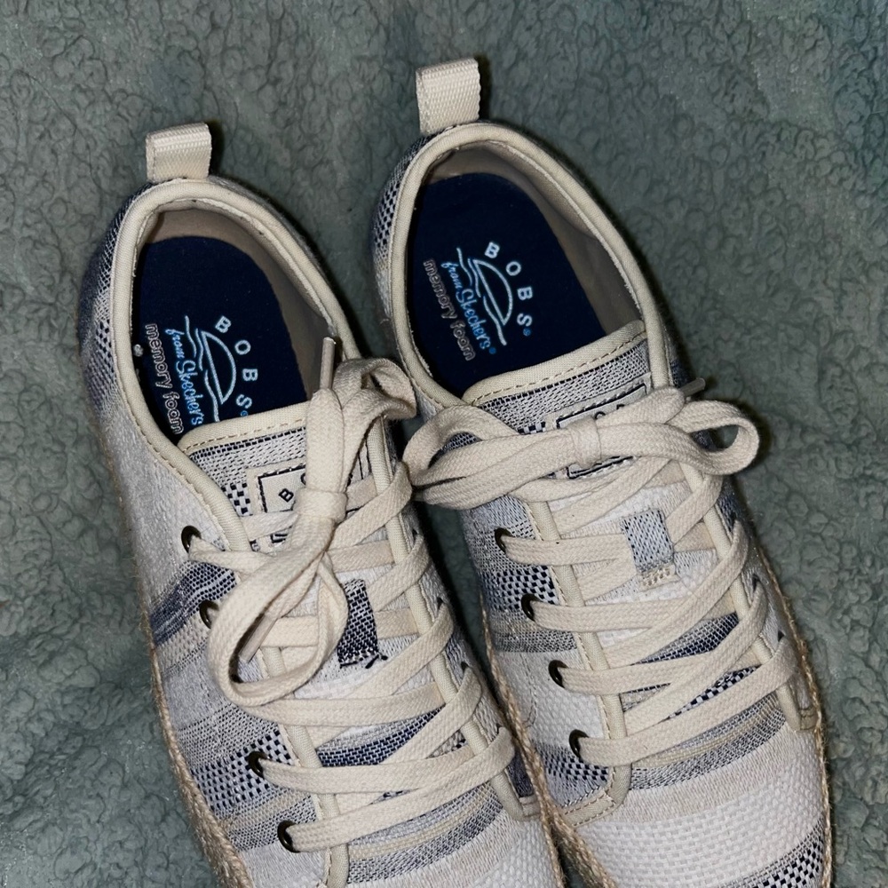 Skechers BOBS Sesame Espadrille Sneaker - platform striped canvas shoes - Picture 3 of 9